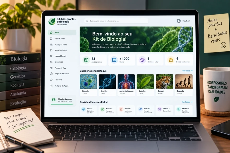 Área de membros do Kit Aulas Prontas de Biologia