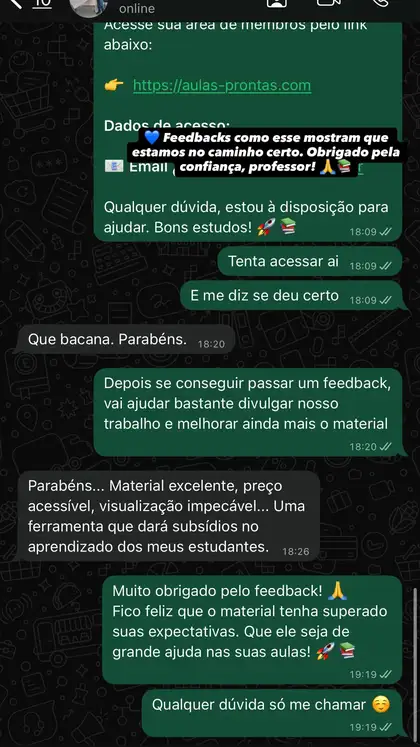Mensagem real de professor sobre o material
