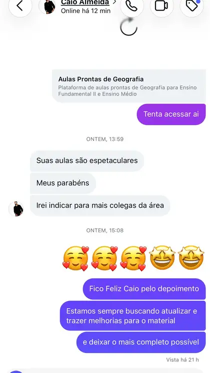 Mensagem real de professor sobre o material
