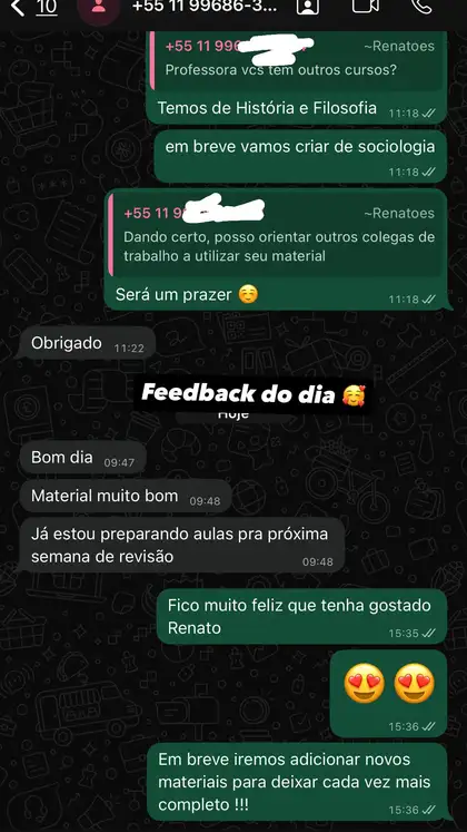 Mensagem real de professor sobre o material